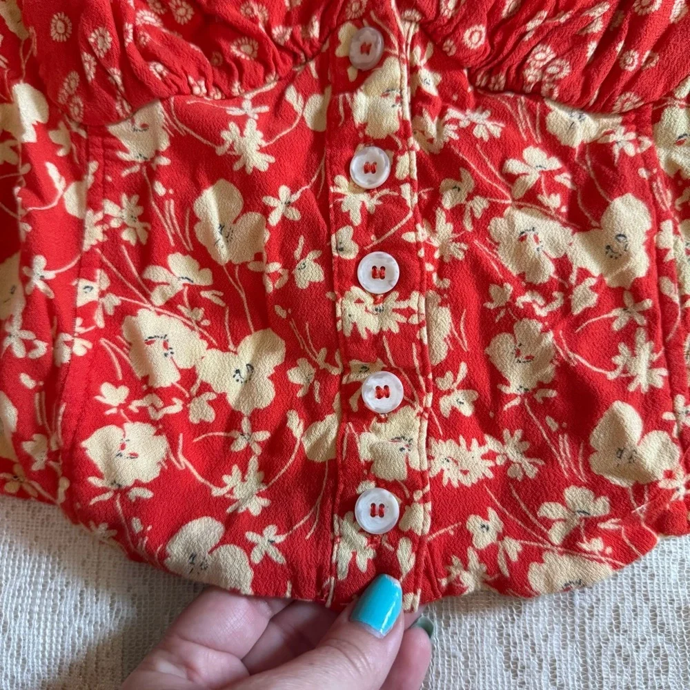 Free People Lady Bohemian coral floral top